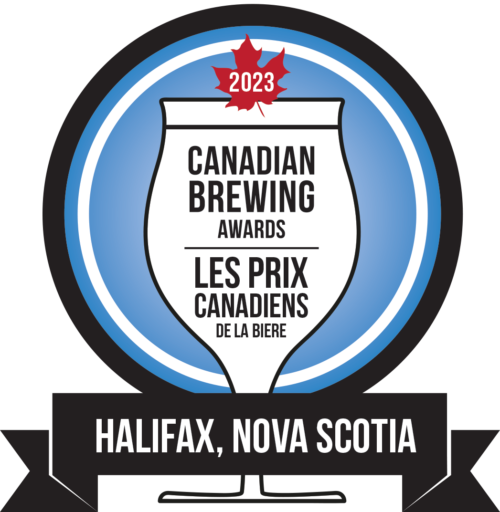 Canadian Brewing Awards 2023 Logo featuring a goblet-style beer glass on a white background with a banner that reads Halifax Nova Scotia